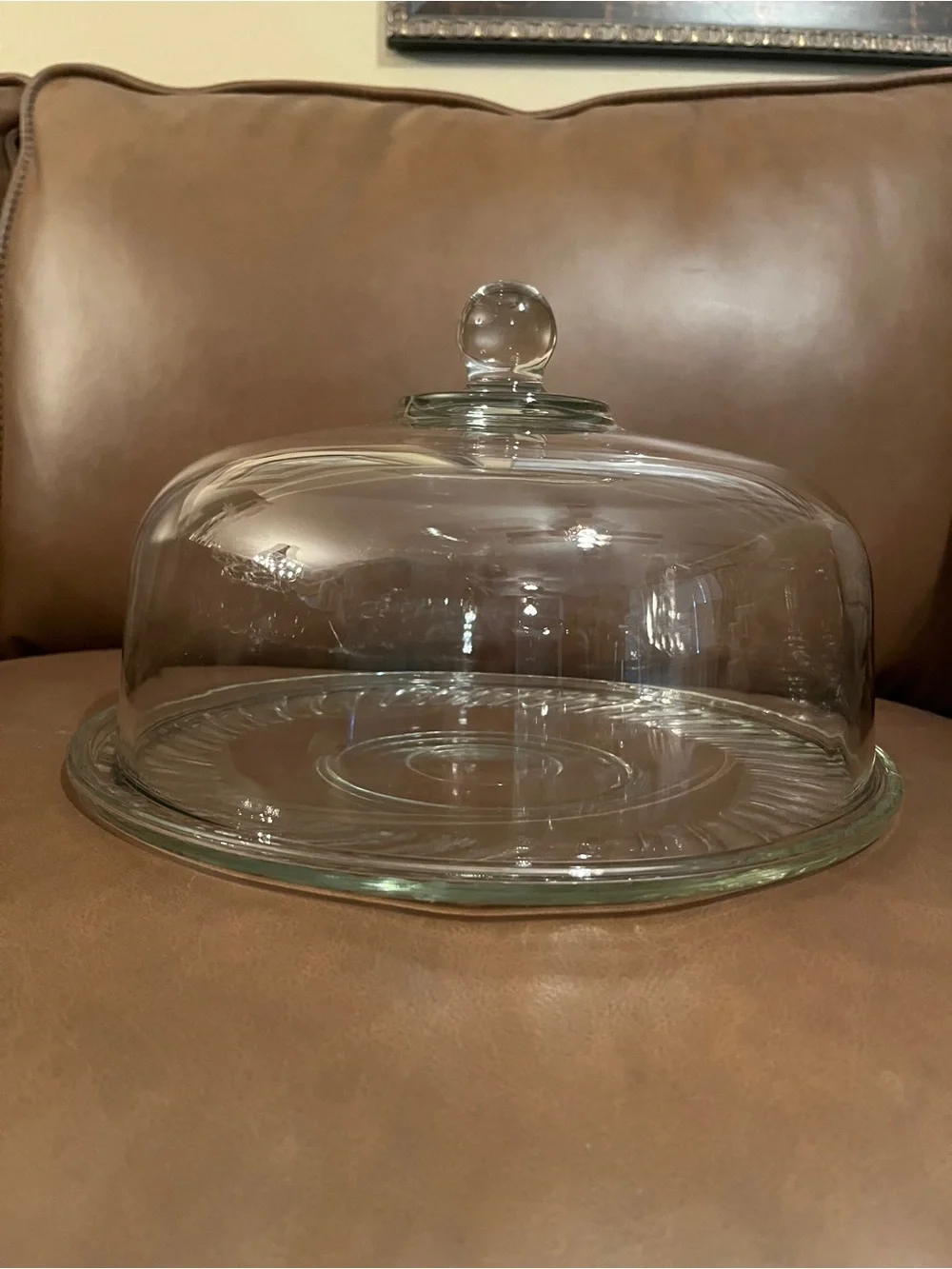 Vtg Glass w/ Swirled Design Cake Plate 11” w/ Clear Glass Dome 4 1/2”